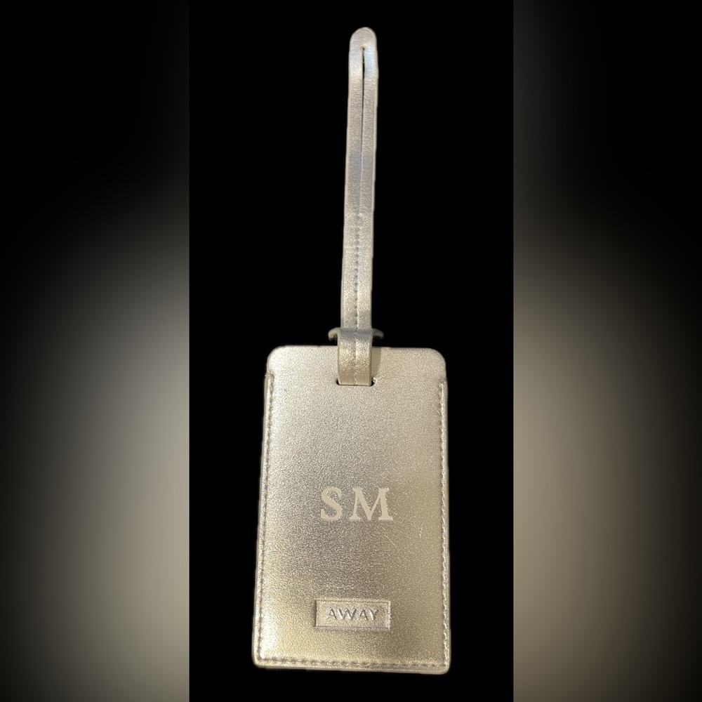AWAY Leather Luggage Tag – Silver (Personalized “SM”)